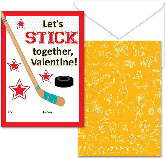 Paper Frenzy Hockey Themed Valentines - 25 pack WITH ENVELOPES