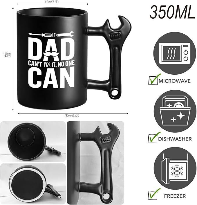 LOZACHE Novelty Coffee Mug with Wrench Handle for Dad, Funny Birthday Gifts from Daughter Son for Father, Papa, Daddy - Christmas, Father's Day Gift Idea - If Dad Can't Fix It NO One Can Cup