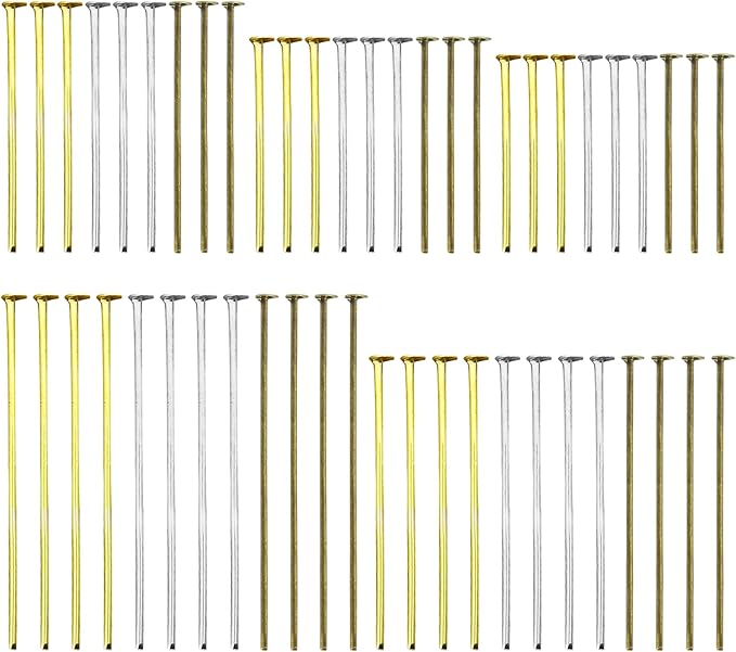 1500pcs Assorted Head Pins Set for Jewelry Making,Flat Head Pins Beading Pin Jewelry Heads Pin Kit Eye Pins Supplies for Beading DIY Craft,18/20/24/30/35mm(Silver,Gold,Ancient Cyan)