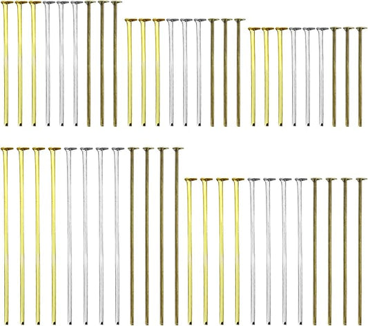 1500pcs Assorted Head Pins Set for Jewelry Making,Flat Head Pins Beading Pin Jewelry Heads Pin Kit Eye Pins Supplies for Beading DIY Craft,18/20/24/30/35mm(Silver,Gold,Ancient Cyan)