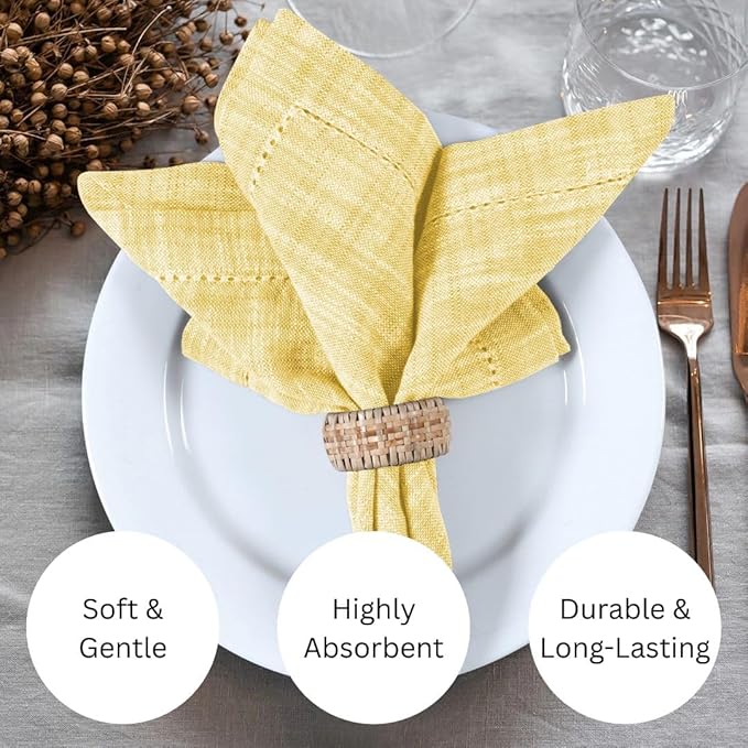 Slub Textured Dinner Napkins Set of 6-100% Cotton Cloth Napkins 18x18 Inch - Soft Durable Washable Fabric Napkins for Everyday Use & Special Occasions Christmas - Yellow