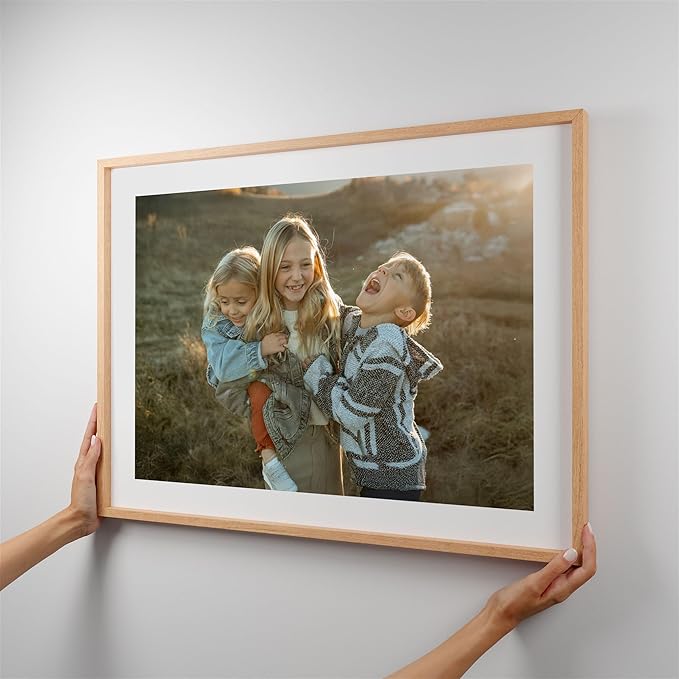 Mixtiles Official - Custom Photo Tiles - Magnetic Wall Frames - Adhesive Sticker, no Nails - Personalized Printed Photos - Various Sizes and Frames - 27x20-1-Tile - Border Oak