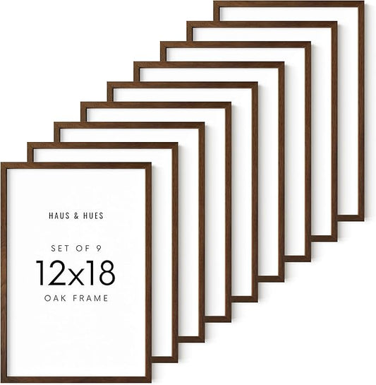 HAUS AND HUES Walnut Wood 12x18 Picture Frames - Set of 9, Light Oak Natural Frames with Plexiglass (Standalone Walnut Oak Frame)