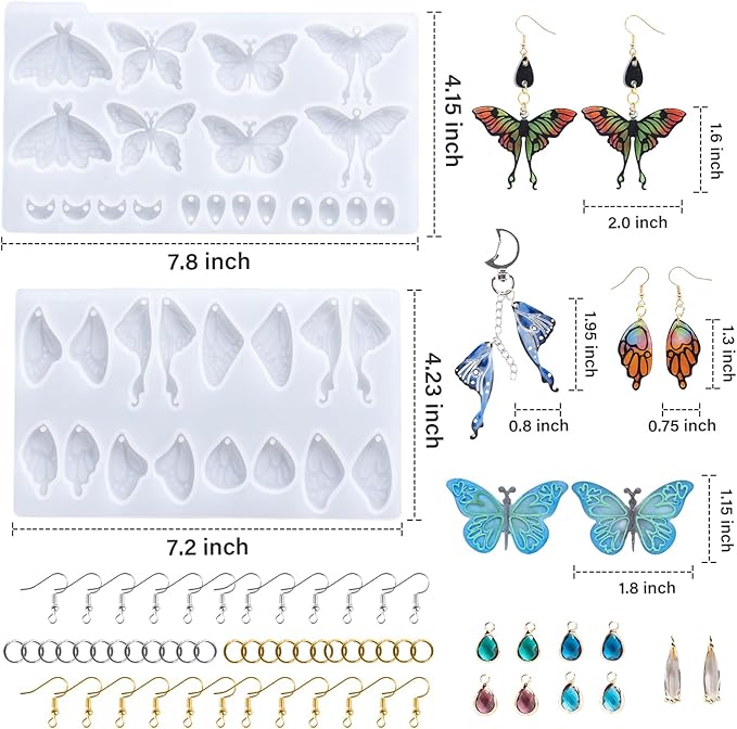 LET'S RESIN Resin Earring Molds, 2 Pcs Resin Molds Silicone with Butterfly Moth Wings Shapes, Silicone Molds for Resin Jewelry, DIY Art Craft