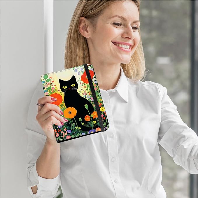 Photo Album 4x6-120 Photos Capacity,PU Leather Cover with Elastic Band,High Definition Waterproof PP Pages for Family Wedding Anniversary Baby Record,Black Cat Wildflower