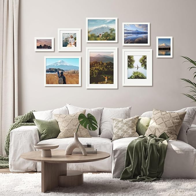 Egofine 4x6 Picture Frames 4PCS Covered by Plexiglass, for Picture 3x4.5/3.5x5 with Mat or 4x6 whitout Mat, Made of Solid Wood for Table Top Display and Wall Mounting Photo Frame, White with Texture