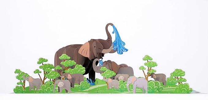 Elephant Pop Up Card for Mom,6"x 8" Mother Birthday from Daughter, Son, Husbands, Mothers Day Card, 3D Popup Anniversary Greeting Card for Women, Wife