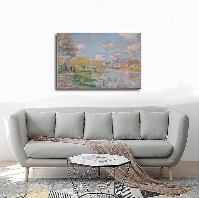 40+ Monet Famous Print Posters Spring by The Seine by Claude Monet Impressionism Poster Print for Room Aesthetics Canvas Wall Art Print Frame 16×24inch(40×60cm)