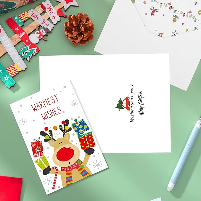 Christmas Cards with Envelopes & Stickers, 36 Pack 4x6 Inch Merry Christmas Cards, Funny Holiday Card, 6 Assorted Designs Greeting Card for Xmas