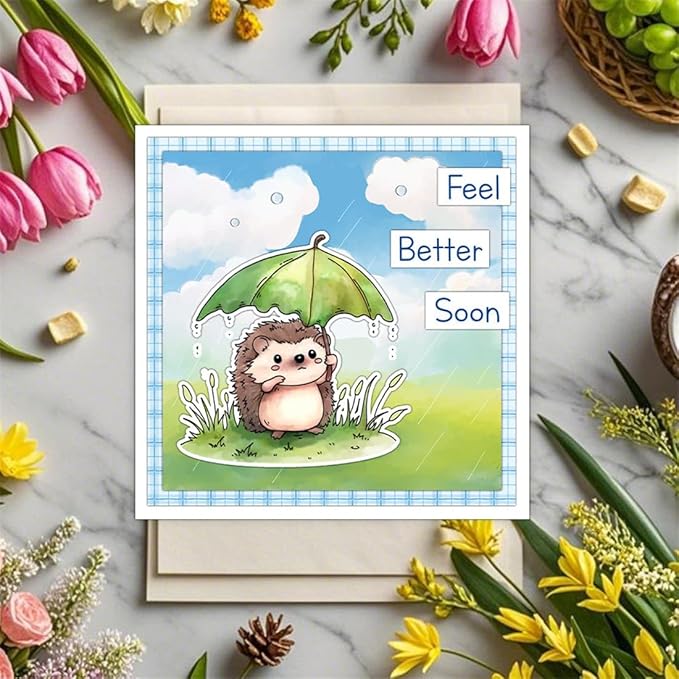 Hedgehog Flowers Plants Stamps and Cutting Dies for Card Making DIY Transparent Silicone Clear Stamp and Metal Die Cuts Sets for Scrapbooking Paper Greeting Cards Decor Seals Craft Supplies