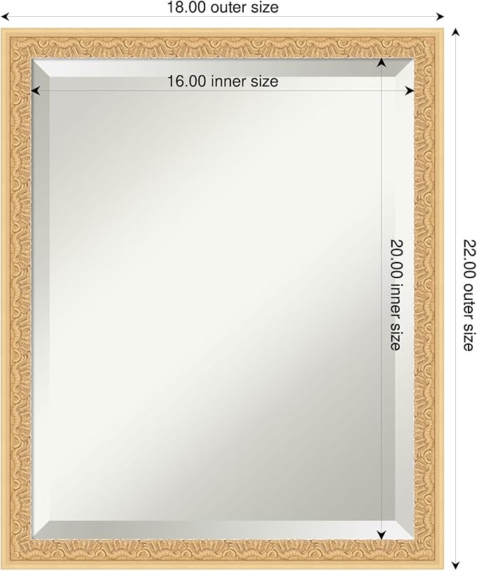 Amanti Art Gold Wall Mirror 22x18 Bethany Gold Rectangle Bathroom Mirror for Wall Decor Living Room, Small Traditional Wood Frame, Hangs Horizonally and Vertically, Bathroom Decor, Beveled Edge