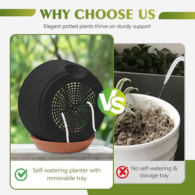 GARDIFE Hanging Planters for Indoor Outdoor Plants, 2 Pack Self Watering Hanging Pot with Drainage Holes & Removable Tray (Black, 12 inch)
