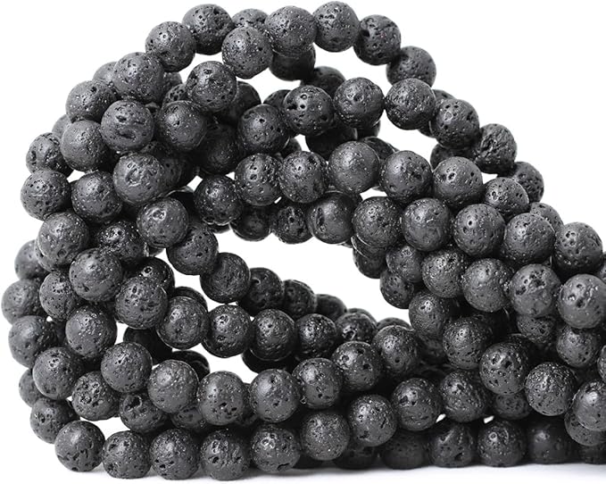8mm 45PCS Black Lava Volcanic Stone Gemstone Round Loose Beads for Jewelry Making 1 Strand 15"
