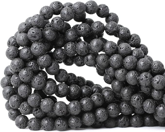 8mm 45PCS Black Lava Volcanic Stone Gemstone Round Loose Beads for Jewelry Making 1 Strand 15"