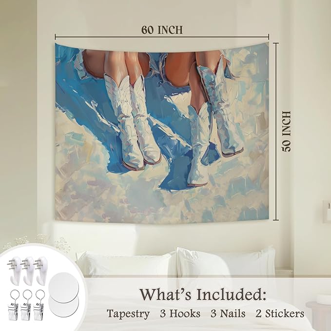 STHTTSW Coastal Cowgirl Tapestry, Blue Dorm Trendy Beachy Tapestries Wall Blanket, Preppy Girly Wall Hanging Decor for Teen Girl Women College Dorm Apartment Bedroom, 50x60 Inch