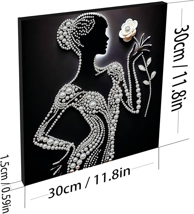 DIY Pearl Painting Kit with Wooden Frame, 3D Plastic Pearl Gemstone Ocean Art Craft for Adults Beginners, Diamond Art Kits for Adults, Home Wall Decor Ready Gift for Women(Silhouette Lady)(30 * 30cm)