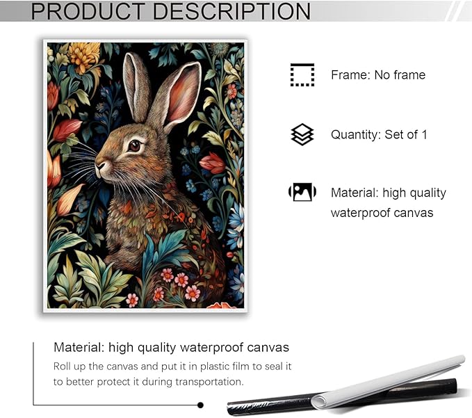William Morris Poster Bunny Rabbit Art William Morris Prints Exhibition Print Posters Vintage Wall Art Textiles Wall Art for Living Room Bedroom 20x30in Unframed poster