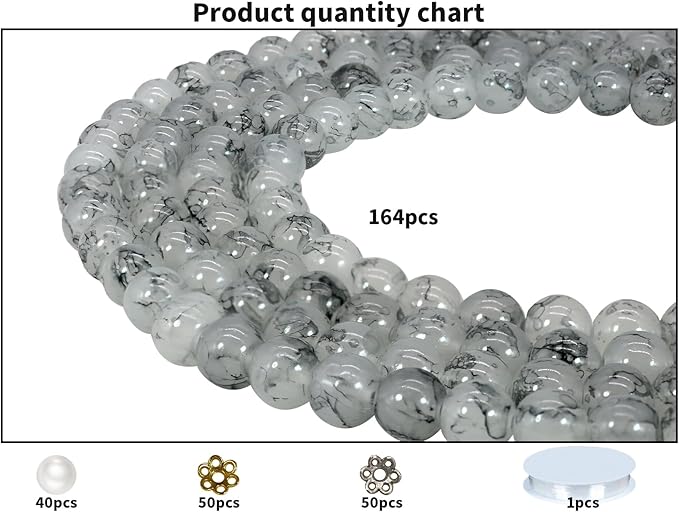 Pamir Tong 300PCS 10mm Gray Glass Beads for Jewelry Making,Round Smooth Beads, Bracelet Space Loose Beads for Earring, Necklaces, DIY Crafts & Gifts- Adult Craft Supplies