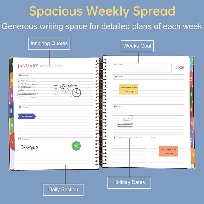 Yoment 2026 Planner Weekly and Monthly 8.5"x11" Large Hardcover Planner from Dec 2025 - Dec 2026 13 Months Calendar Academic Planners for Women Men Agenda Daily Weekly Yearly Planning with Tabs, Sky