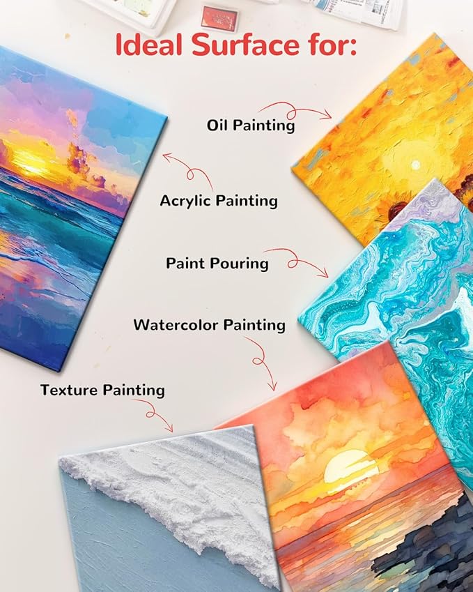 Canvas Boards for Painting - 72 Pack, 8x10 Inch Panels, 100% Cotton White Blank Canvas Art Supplies for Acrylics, Oil, Watercolor, Tempera Paints