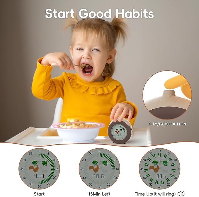 Visual Timer for Kids, 299-Minute Cute Kids Squirrel Timer with Eye-Protection Screen & Protective Case, Homeschool Supplies Study Teaching Time Management Tool