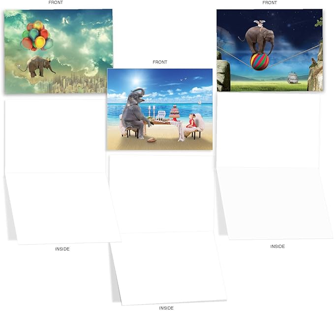 The Best Card Company - 10 Blank Animal Cards Boxed (4 x 5.12 Inch) - Assorted Pets, Zoo, Wildlife Cards for Kids - Elefantasy M6579OCB