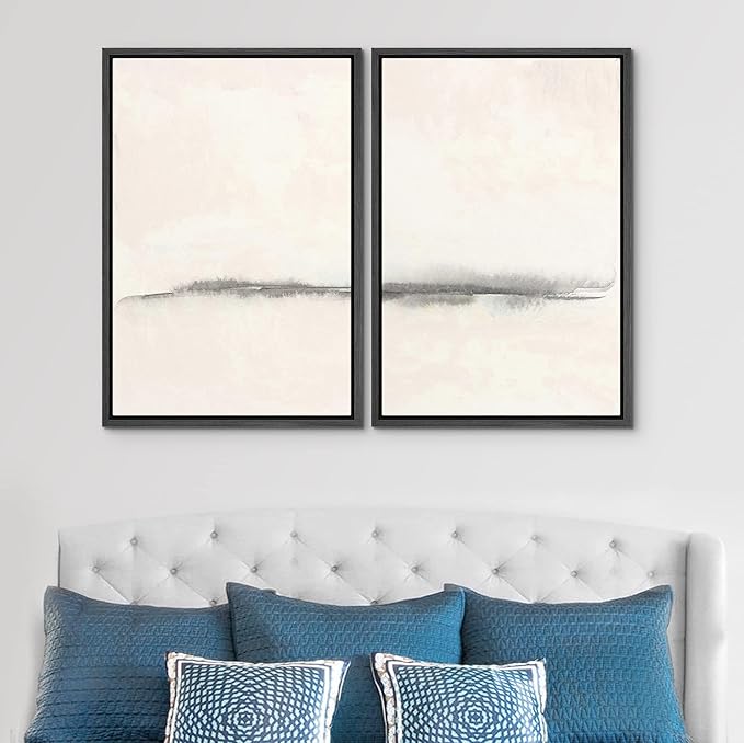 SIGNWIN Framed Canvas Print Wall Art Set Grunge Pastel Paint Stroke Landscape Abstract Shapes Illustration Art Minimalism Decorative Nordic for Living Room, Bedroom, Office - 24"x36"x2 Black