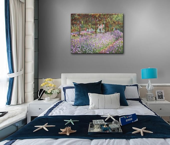 Irises in Monet's Garden, 1900 by Claude Monet Canvas Wall Art Decor Framed Famous Painting Print for Bathroom Bedroom Wall Decoration 12"x16"
