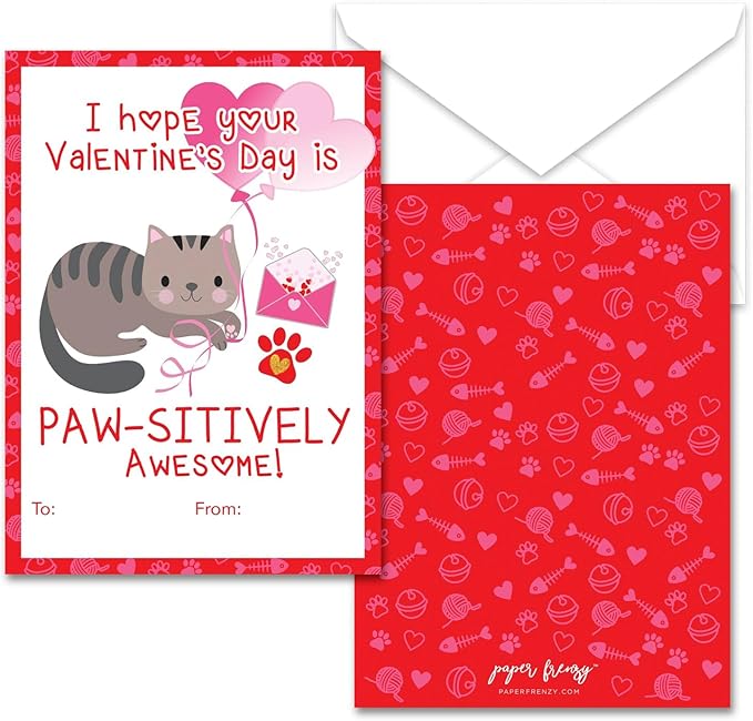 Paper Frenzy Cat Kitten Themed Valentines - 25 pack WITH ENVELOPES