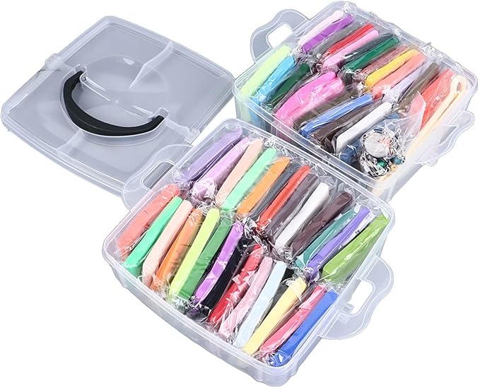 50 Colours Modelling Clay Set, Polymer Clay Starter Kit with 5 Sculpting Tools, Soft Light Safe Easy to Mouldable Air Dry Clay for Children Over 3 Years Old, Creative DIY Art Craft
