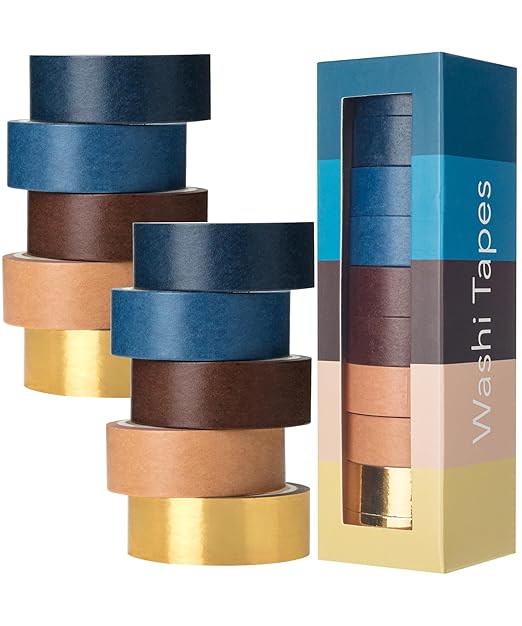 Mr. Pen Washi Tape Set, 10 Rolls, Terra Nova Palette, Decorative Tape, Scrapbook Tape, Craft Tape