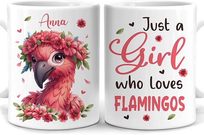 Hyturtle Personalized Cute Flamingo Coffee Mug - Gift For Flamingo Lover - Just A Girl Who Loves Flamingos - Flamingo Gift For Women - Animal Lover Gift - Custom Coffee Cup Ceramic Mug 11oz - 15oz