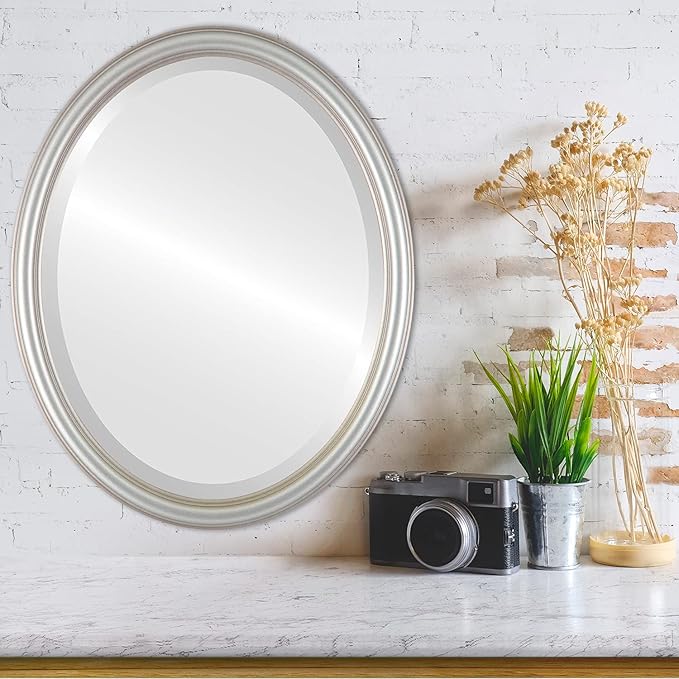 Oval Beveled Wall Mirror for Home Decor - Saratoga Style - Silver Shade - 20x26 Outside Dimensions