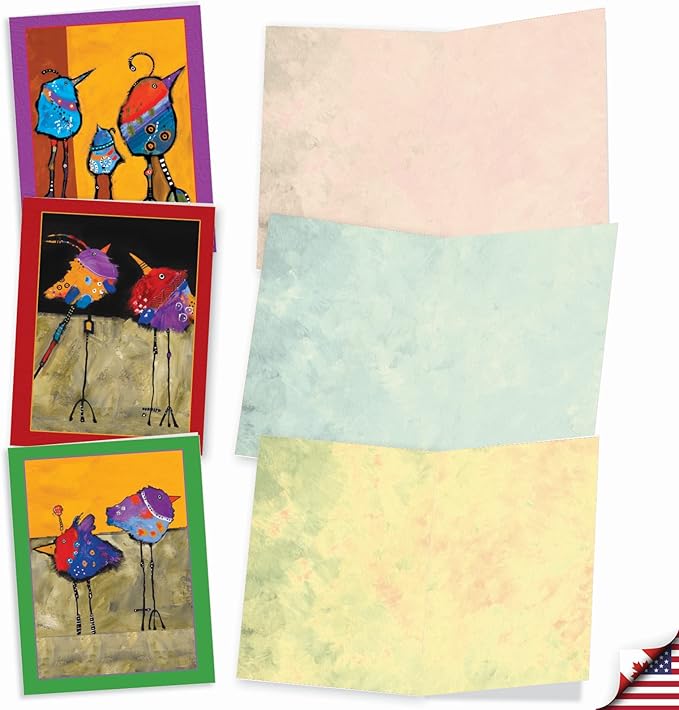 The Best Card Company - 10 Assorted Blank All Occasions Notecards Bulk Box Set 4 x 5.12 Inch with Envelopes (10 Designs, 1 Each) - Bohemian Birds M3319