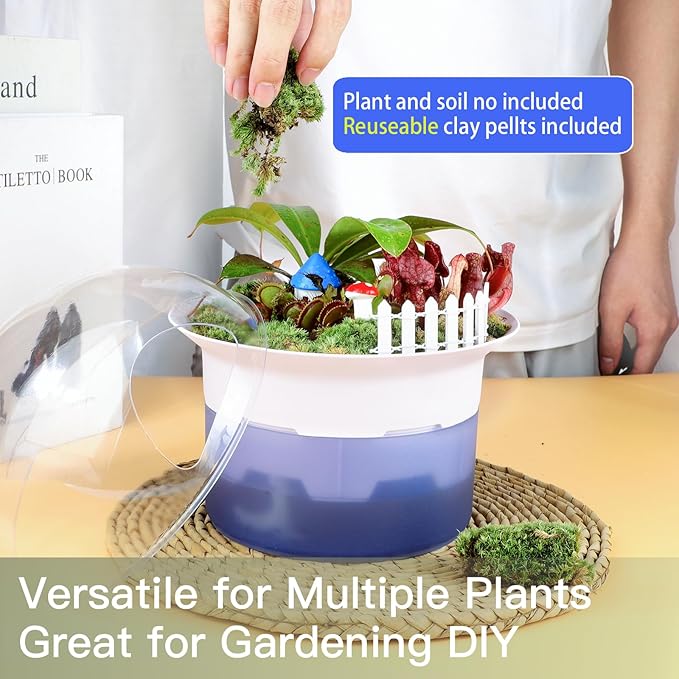 Large Plant Venus Fly Trap Terrarium Kit with Grow Light Timer&Metal Stand, African Violet Pots Self Watering Planter for Herbs,Carnivorous Plants,Valentine Gardening Gifts for Mom Women Garden Lover