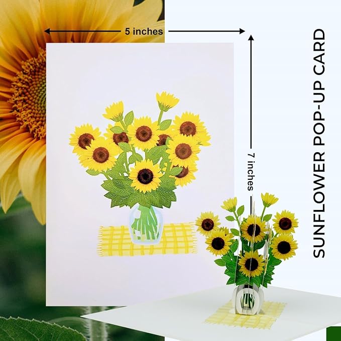 iGifts And Cards Sunflower Bouquet in Vase 3D Pop-Up Card – Positivity, Encouragement, Get Well Gift – Cheerful Handmade Surprise for Birthday, Spiritual Awakening, or Miss You – 5x7 Floral Greeting
