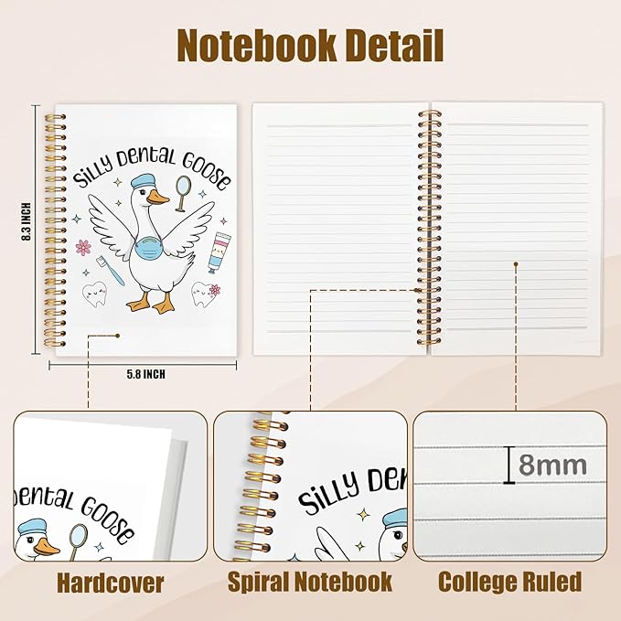 WUCHJ Dentist Gifts Notebook, Dental Hygienist Assistant Gifts Journal, Silly Dental Goose Spiral Notebook Journal for Note Taking, Dentist Office Supplies, 5.5x8.3 Inch
