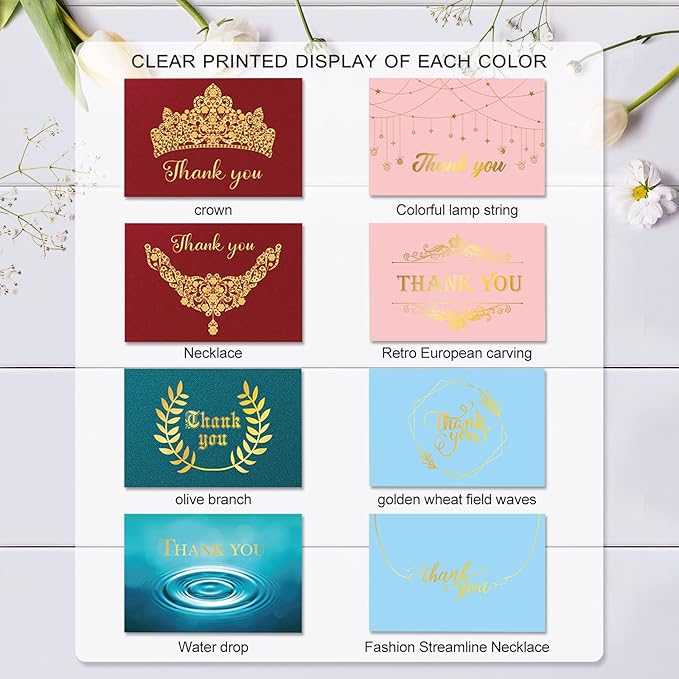 ACELION (96Pack) Thank You Card Set Gold Foil Printed with Envelope - Includes Stickers, Great for Weddings, Birthday Parties, Baby Showers, Graduation