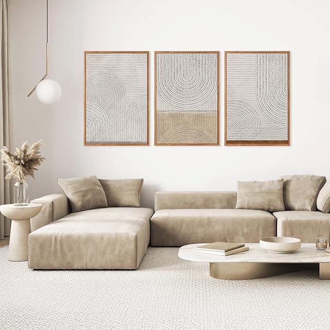 Large Modern Abstract Arch Framed Canvas Wall Art,Neutral Spiral Circles Wall Decor,Boho Beige Geometric Artwork,Mid Century Minimalist Art Print for Living Room,Bedroom,Office- 16"x24"x3
