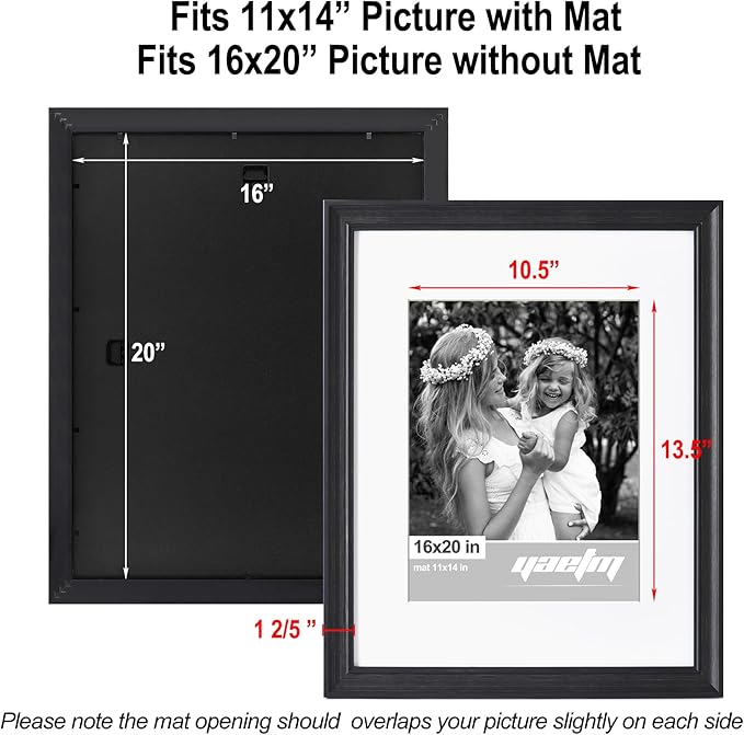 Yaetm 16x20 Picture Frame Matted to 11x14 Set of 4, 1.4" Wide Molding & Distressed Black Poster Frames 16 x 20 for Wall Gallery, Home and Office, Wall Mount (4 Pack, Black)