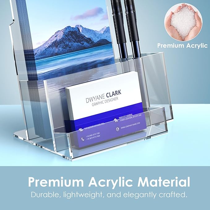 KINGTOP Acrylic Brochure Holder (2 Pack 4x7 Inch), Pamphlet Holder Display Stand with Pen Slot, Clear Brochure Display Stand for Office, Trade Show, and Retail Marketing Materials