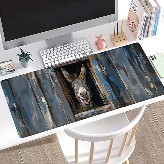 Funny Donkey Gaming Mouse Pad, Office Desk Mat, Anti-Slip Rubber Base Cool Aesthetic Mouse Pads for Computer Laptop Keyboard School Home Desktop Gamer Home Accessories Decor 31.5" x 11.8"