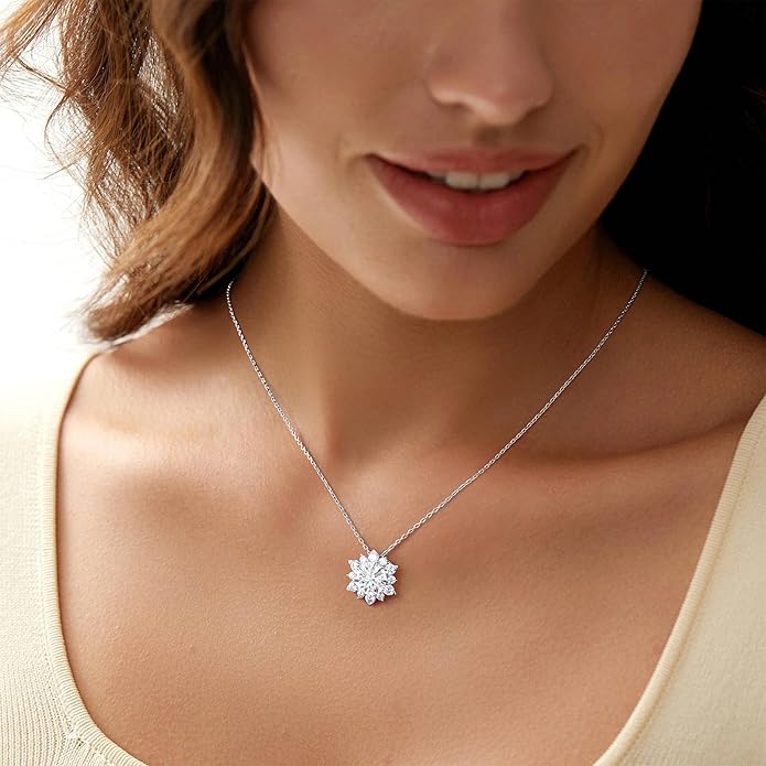 MOOSEA 2-4CT Moissanite Snowflake Necklace, 925 Sterling Silver Anniversary Birthday Gifts for Women Wife, Moissanite Pendant Necklace Christmas Jewelry for Her