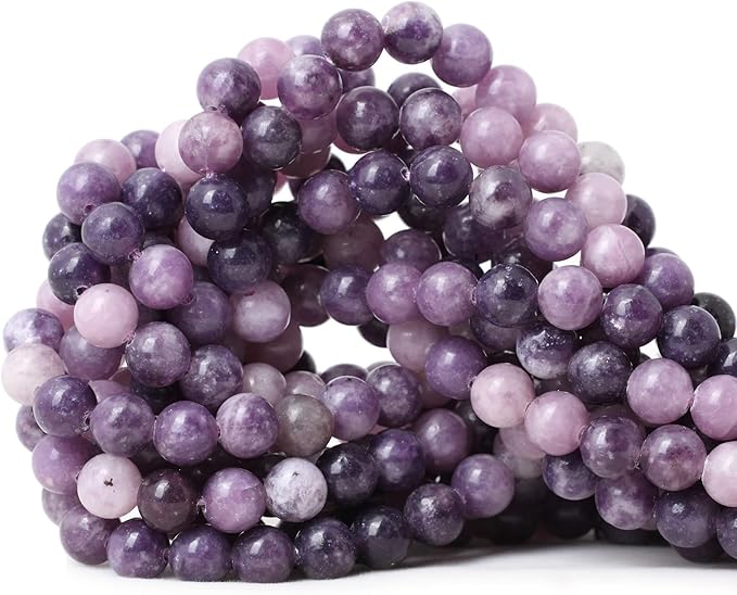 45PCS 8mm Natural Lepidolite Round Loose Beads for Jewelry Making 1 Strand 15"