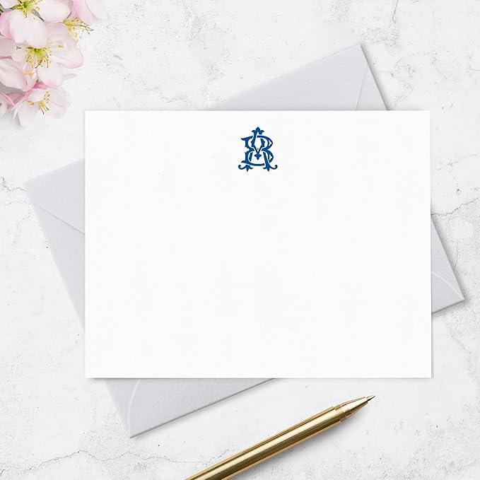 Fairmont & Grove Chic Interlocking 2 Letter Monogram Note Card and Envelope Stationery Set, Classic Monogrammed Personalized Stationary in Choice of Set Size and Colors (Monogram Only)