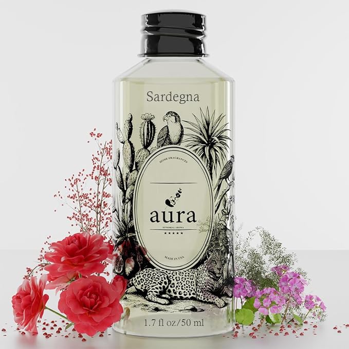 A U R A - Sardegna Fragrance Oil for Waterless Scent Diffuser - Inspired by Dipty.que-Baies | (1.7 fl oz, 50 ml) Pure Essential Oil Blends for Aromatherapy Diffuser & Hotel Collection Oil Diffuser