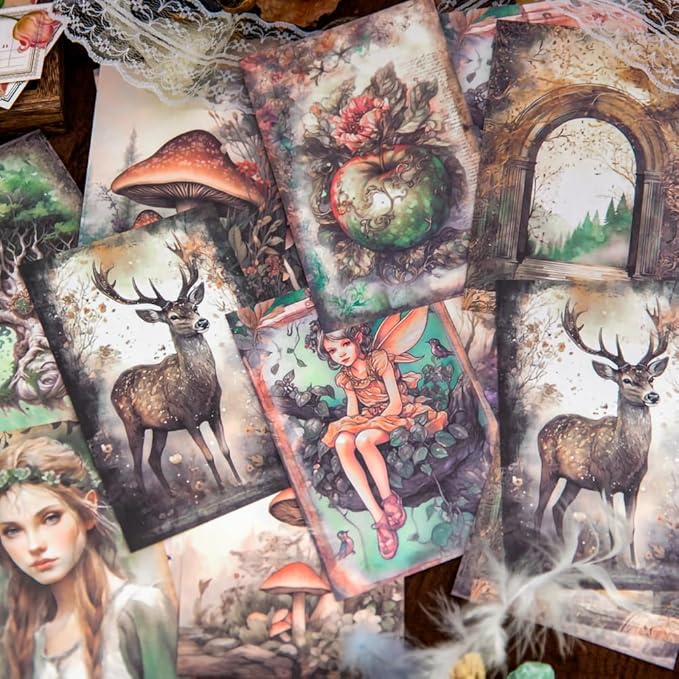 Yoksas 150 Sheets Vintage Forest Mushroom Scrapbook Paper - Fantasy Junk Journal Decorative Cardstock for Posters,Card Making,Scrapbook Craft Supplies