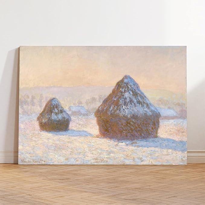40+ Monet Famous Print Posters Wheatstacks, Snow Effect, Morning by Claude Monet Impressionism Poster Print for Room Aesthetics Canvas Wall Art Print Unframe 20×30inch(50×75cm)