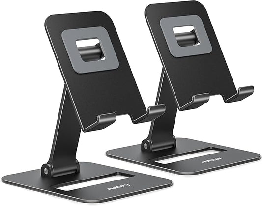 Nulaxy 2 Pack Dual Folding Cell Phone Stand, Fully Adjustable Phone Holder for Desk, Compatible with Phone 16 15 14 13 12 11, Nintendo Switch, All Phones, Black