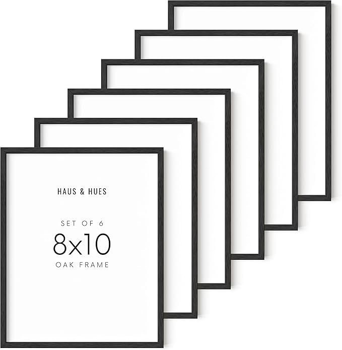 HAUS AND HUES 8x10 Black Oak Frame Set of 6 - Wooden Gallery Holders for Posters & Photos